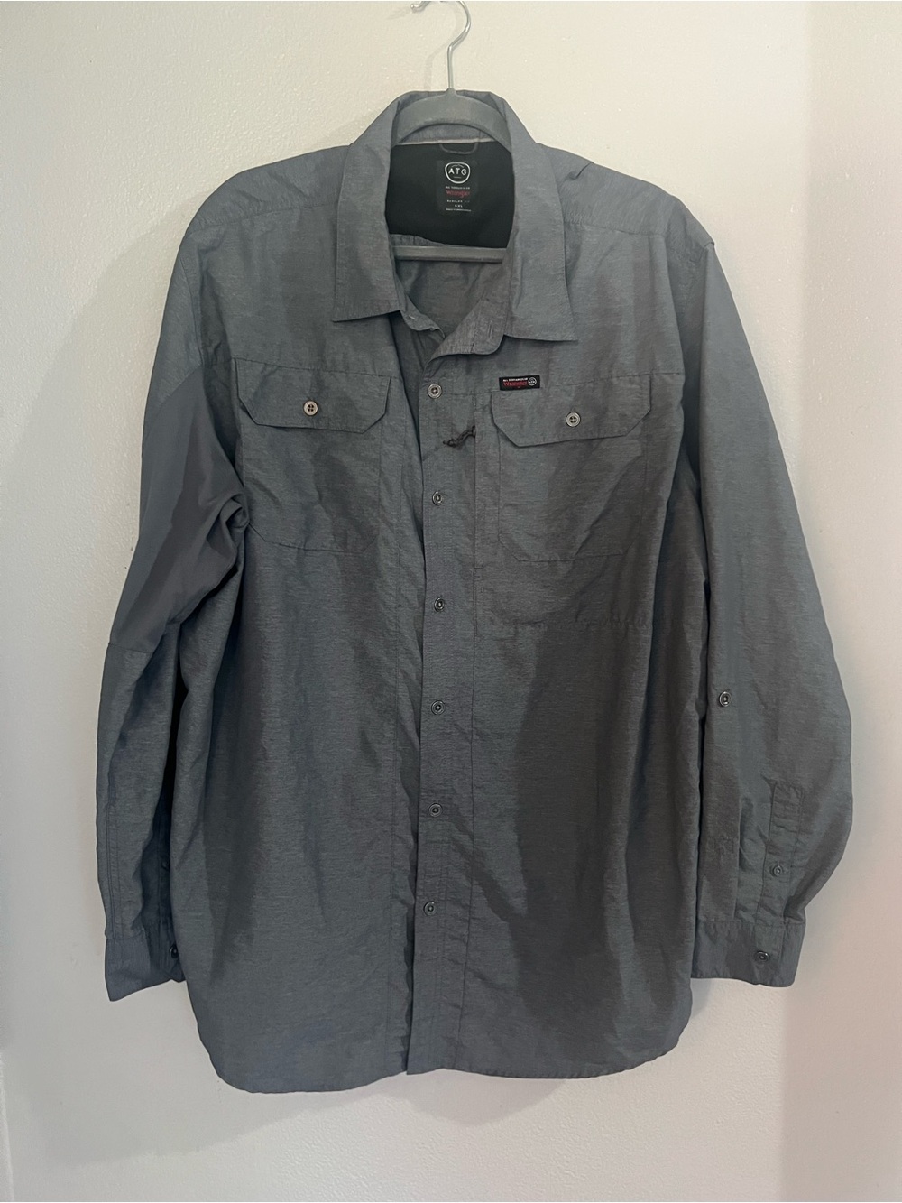 Wrangler ATG Gray Performance Hiking Button-Up Shirt Utility Outdoor Size XL
